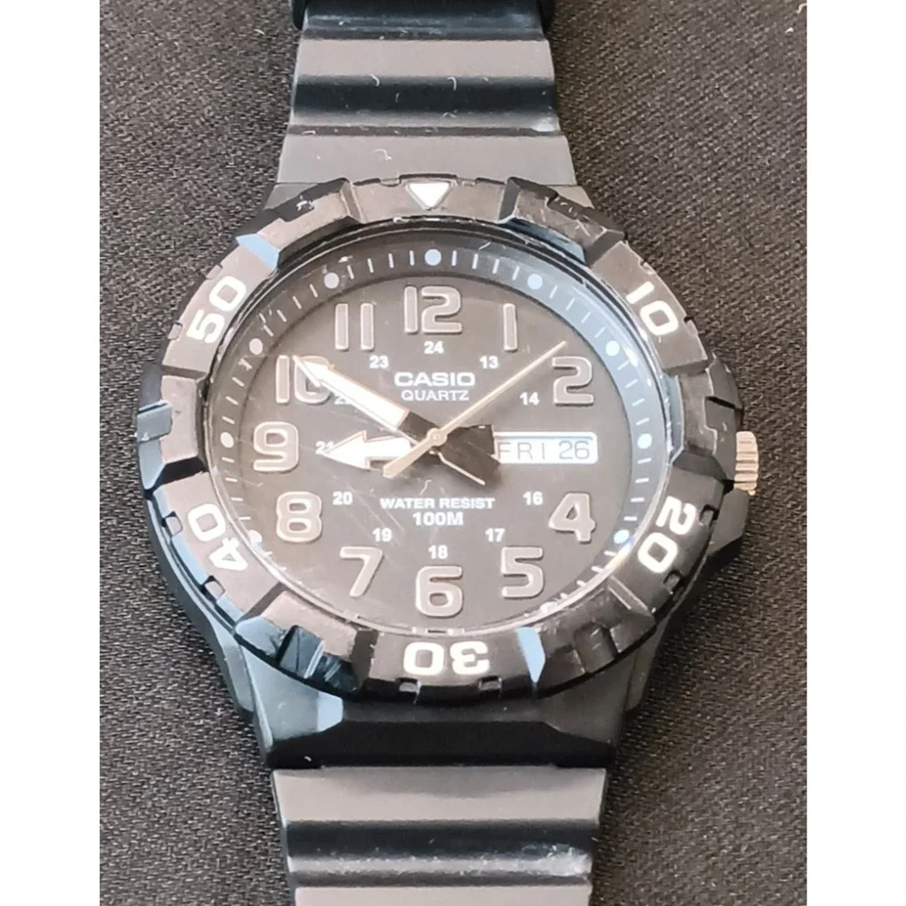 Casio Quartz Men's Watch Water Resistant 100M Black Easy Read Dial #W5371